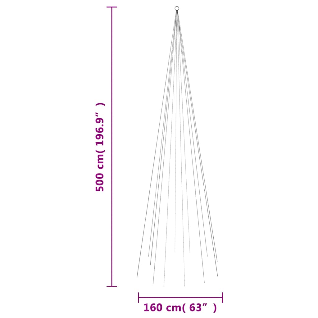 LED Christmas Tree on Flagpole Colorful 732 LEDs 196.9