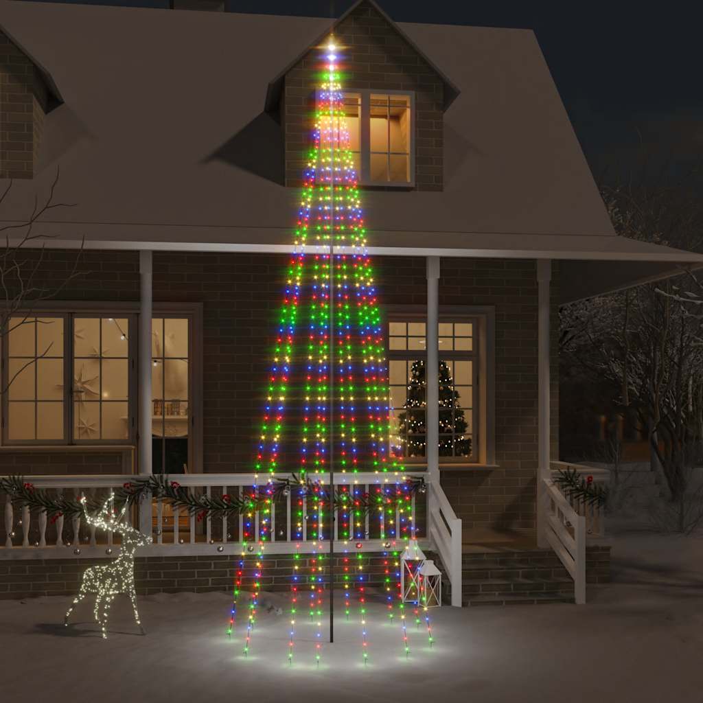 LED Christmas Tree on Flagpole Colorful 732 LEDs 196.9