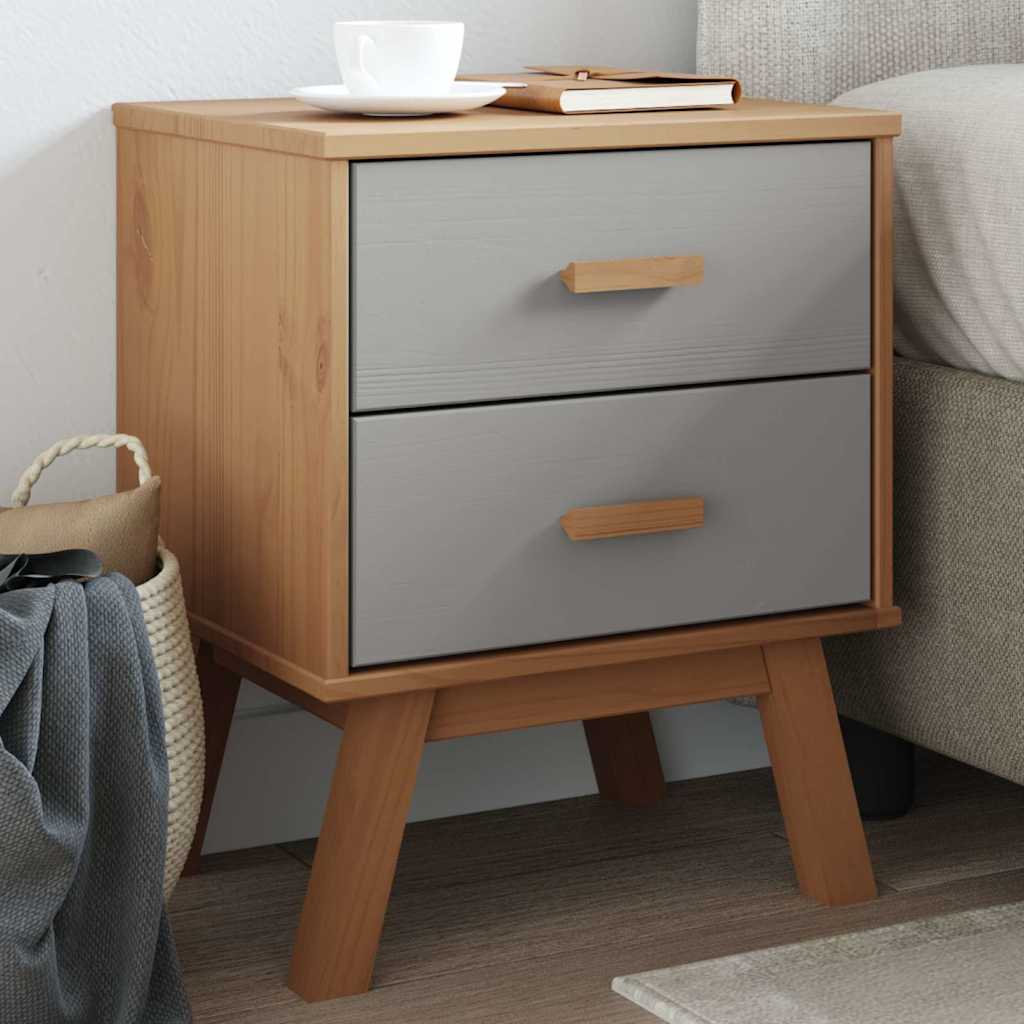 Bedside Cabinet Grey, Brown Solid pine wood, Engineered wood