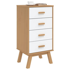 Bedside Cabinet White and brown Solid pine wood and engineered wood