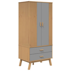 Wardrobe Grey and Brown Solid Pine Wood, Engineered Wood