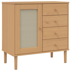 Sideboard Brown Solid pine wood, engineered wood, poly rattan
