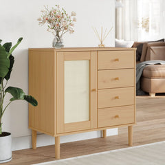 Sideboard Brown Solid pine wood, engineered wood, poly rattan
