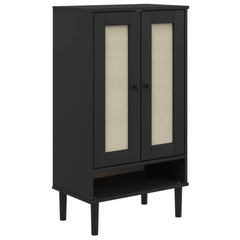 Shoe Cabinet SENJA Rattan Look Black 23.4x13.8x42.1 Solid Wood