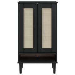Shoe Cabinet SENJA Rattan Look Black 23.4x13.8x42.1 Solid Wood
