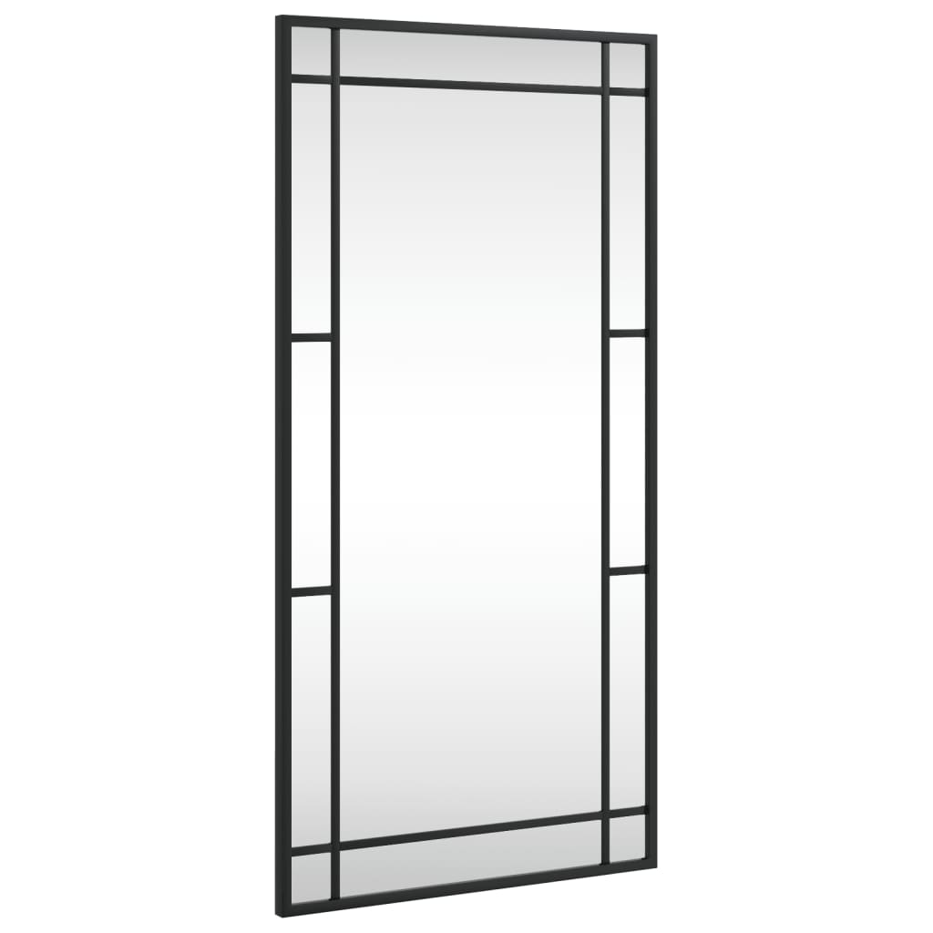 Black rectangular wall mirror with iron frame, measuring 15.7 by 31.5 inches.