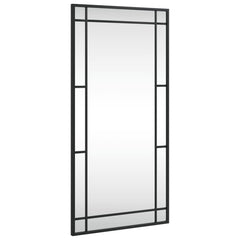 Black rectangular wall mirror with iron frame, measuring 15.7 by 31.5 inches.