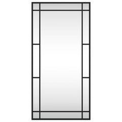 Black rectangular wall mirror with iron frame, measuring 15.7 by 31.5 inches.