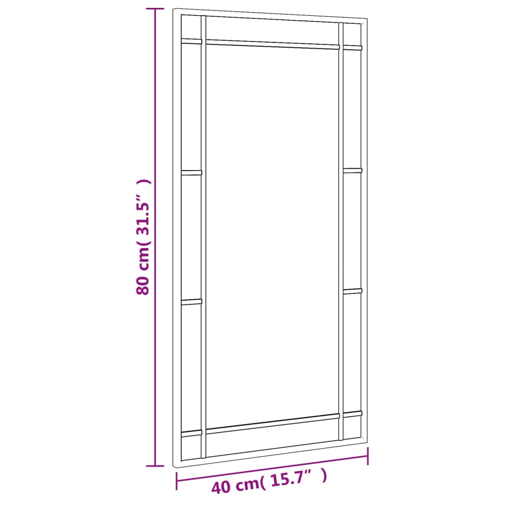 Black rectangular wall mirror with iron frame, measuring 15.7 by 31.5 inches.