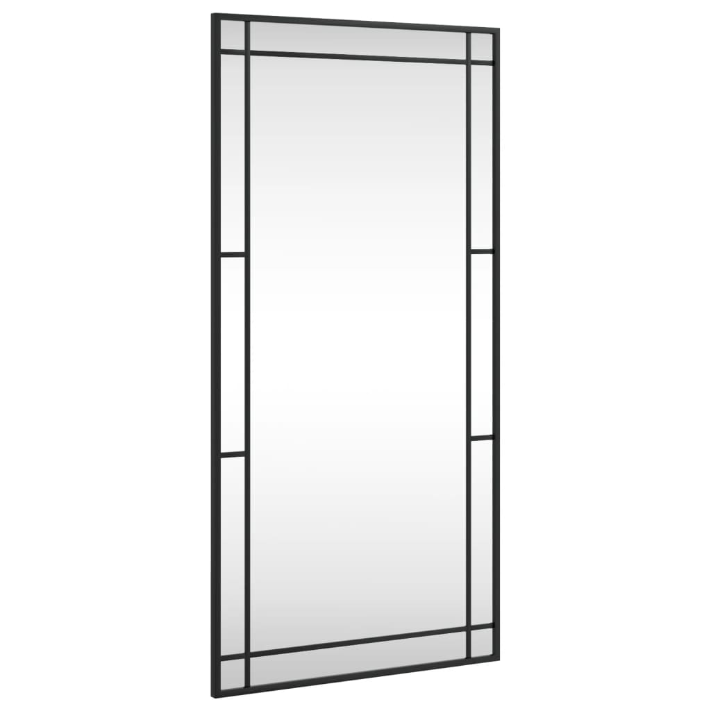 Black rectangular wall mirror with iron frame, 19.7x39.4 inches.