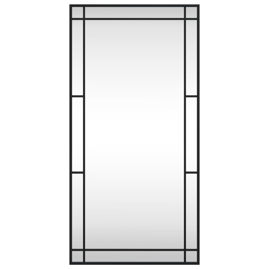 Black rectangular wall mirror with iron frame, 19.7 by 39.4 inches.