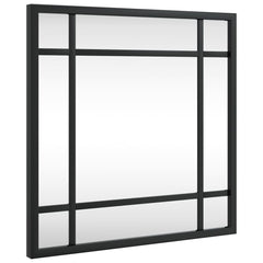 Square black iron-framed wall mirror, 11.8x11.8 inches.