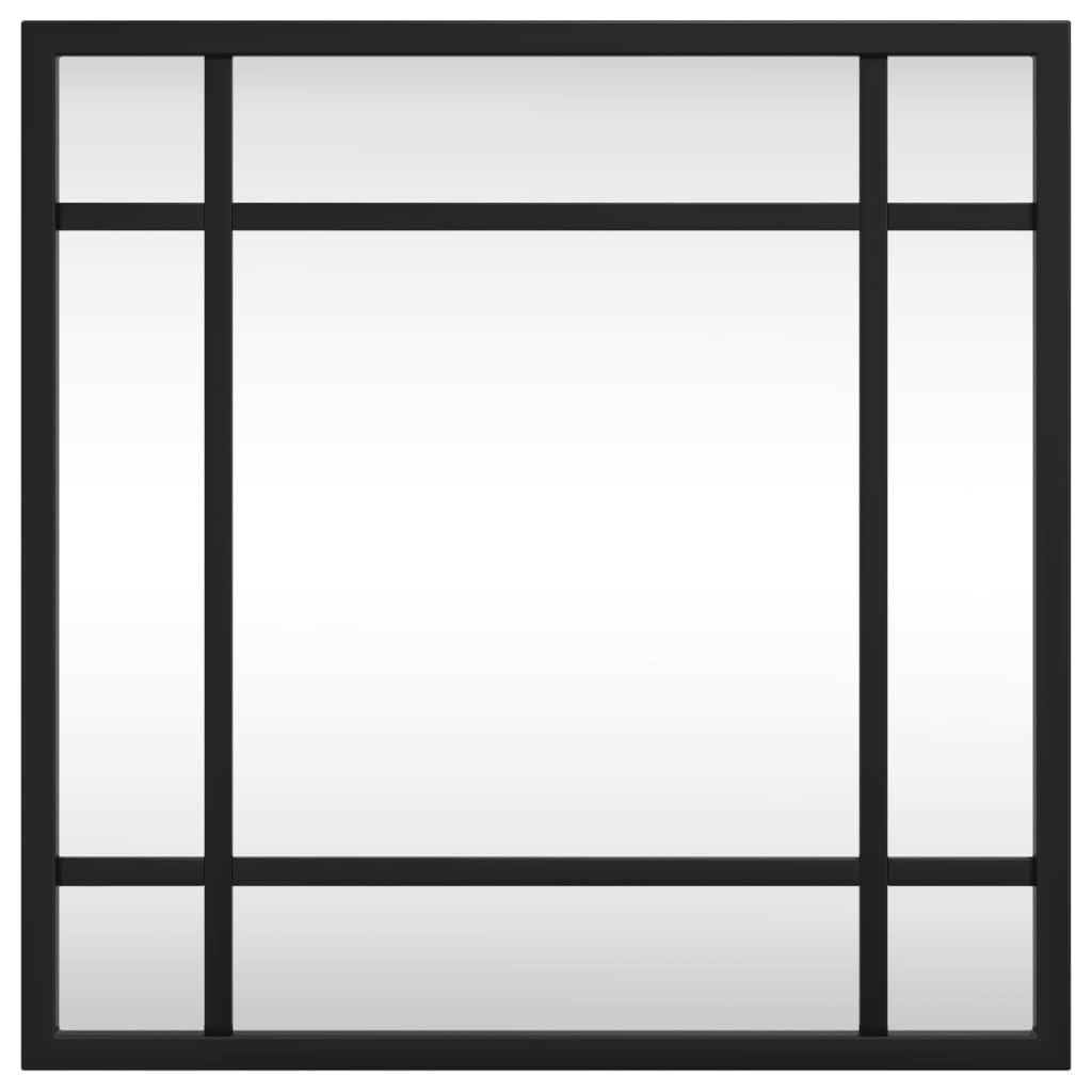 Black square wall mirror with 11.8x11.8 inch iron frame and clean modern design.