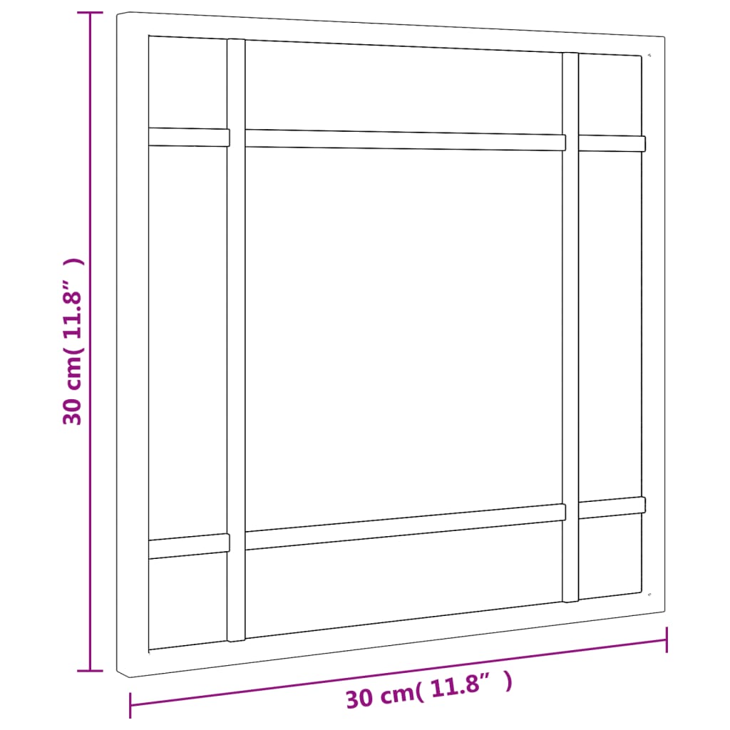 Black square wall mirror, 11.8x11.8 inches, with iron frame and grid design.