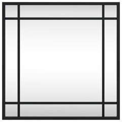 Black square wall mirror with slim iron frame, 15.7x15.7 inches.