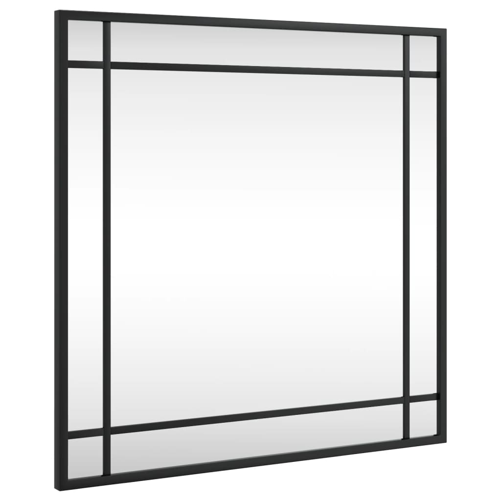 Black square wall mirror, 19.7x19.7 inches, with iron frame.