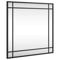 Black square wall mirror, 19.7x19.7 inches, with iron frame.