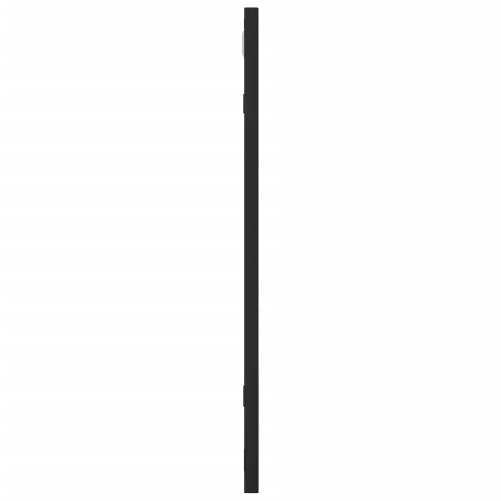 Square black iron-framed wall mirror, 19.7 by 19.7 inches.