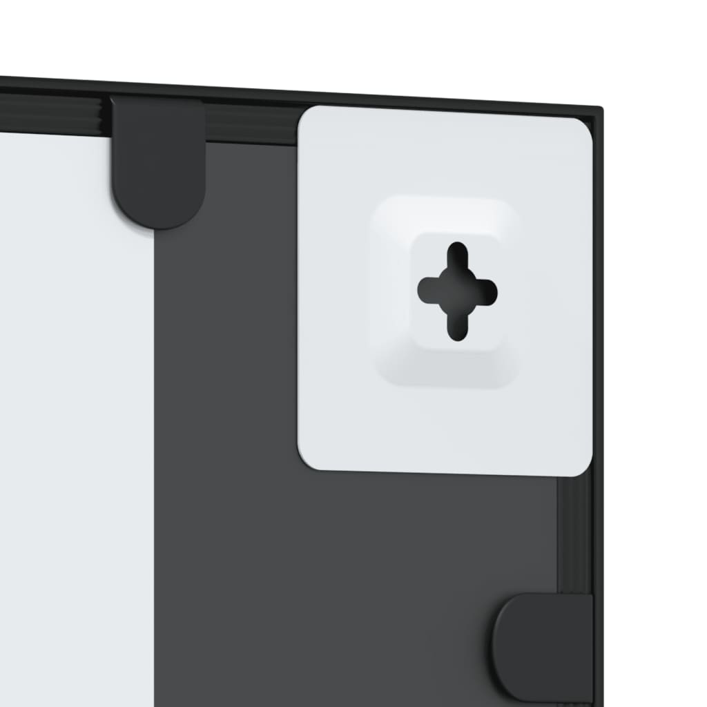 Black square wall mirror with iron frame and safety backing, 19.7 by 19.7 inches.