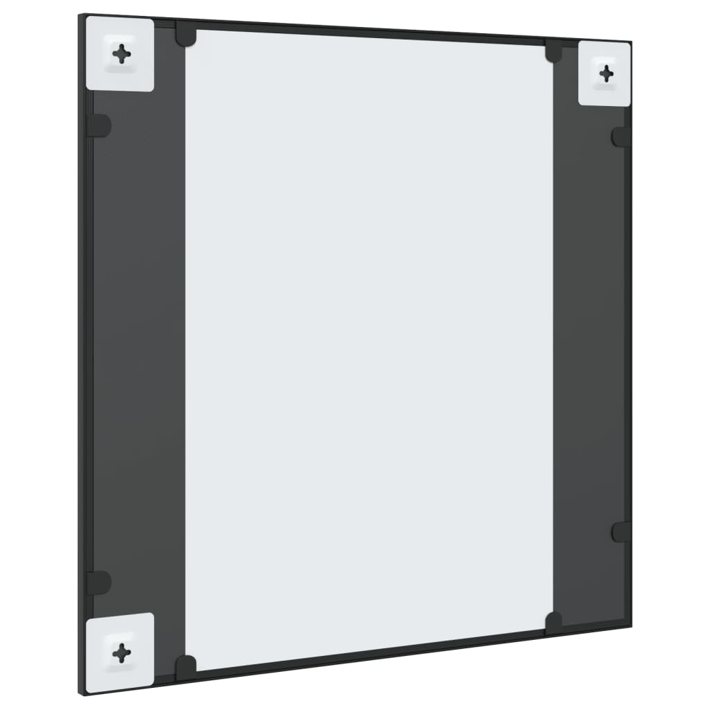 Black square wall mirror, 23.6x23.6 inches, with iron frame.