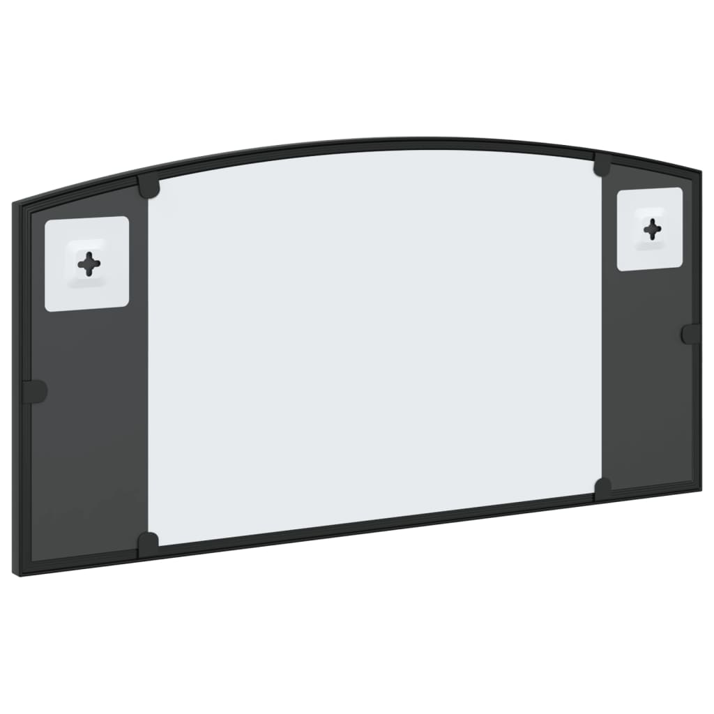 Black arched iron wall mirror, 23.6x11.8 inches, with powder-coated frame and explosion-proof glass.
