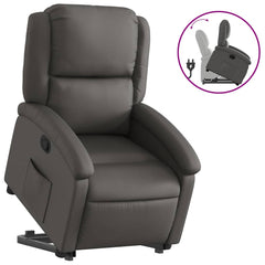 Stand Up Recliner Chair Grey Real Leather, Metal, Plywood Standard