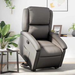 Stand Up Recliner Chair Grey Real Leather, Metal, Plywood Standard