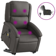 Electric Stand Up Massage Recliner Chair Gray Real Leather Standard