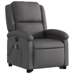 Electric Stand Up Massage Recliner Chair Gray Real Leather Standard