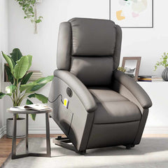 Electric Stand Up Massage Recliner Chair Gray Real Leather Standard