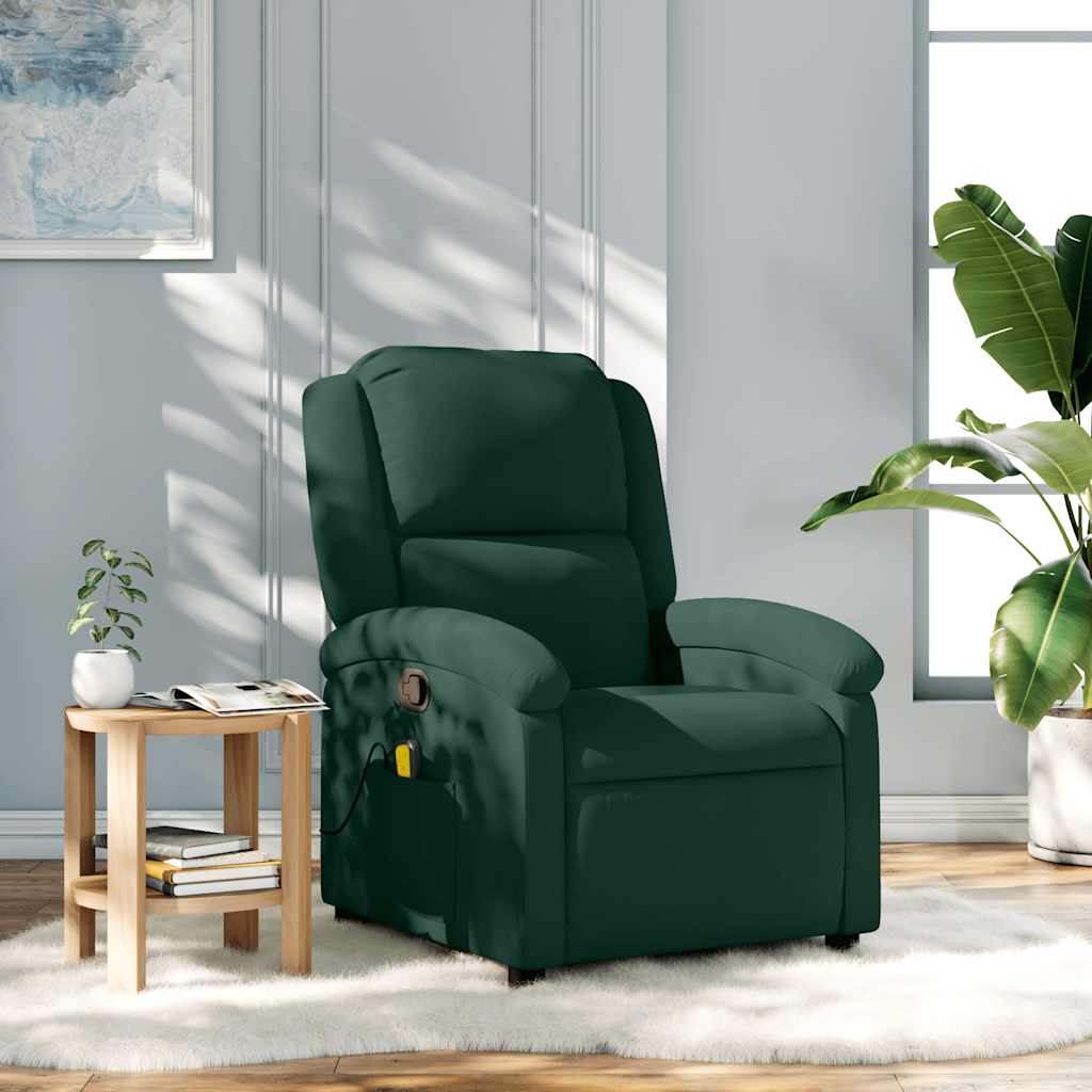 Massage Recliner Chair Dark Green Velvet, Metal, Plywood Medium