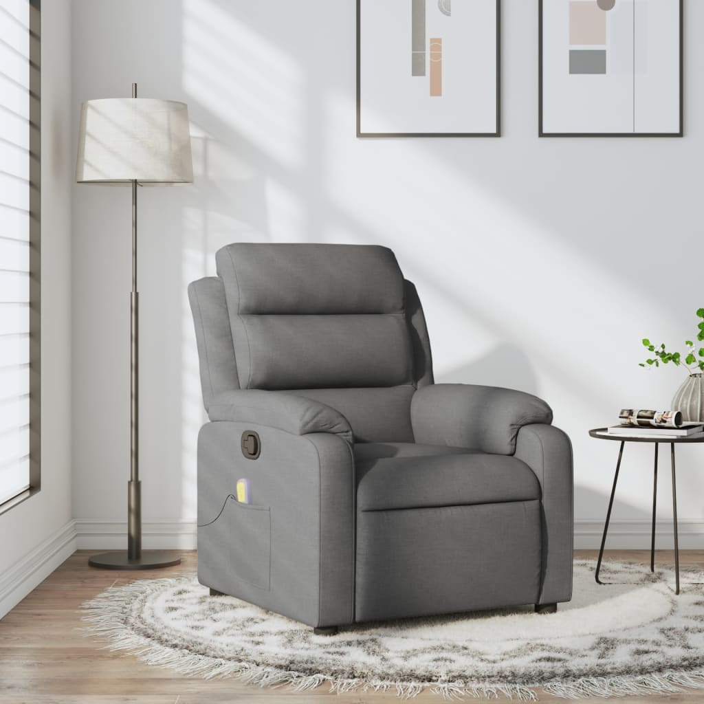 Massage Recliner Chair Dark Grey Fabric, Metal, Plywood Single