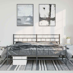 Metal Bed Frame Black Powder-Coated Steel Full Metal Bed Frame