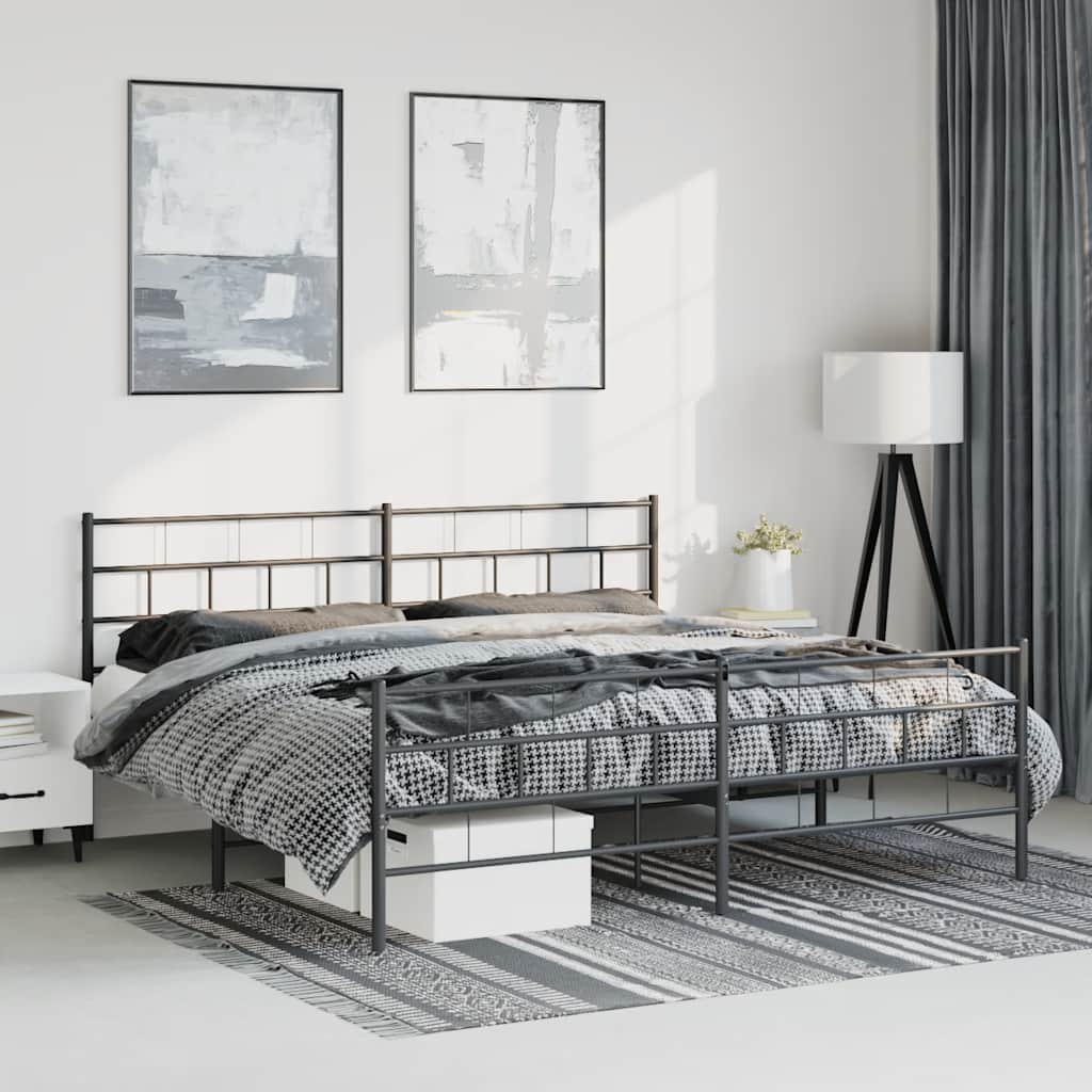 Metal Bed Frame Black Powder-Coated Steel Full Metal Bed Frame