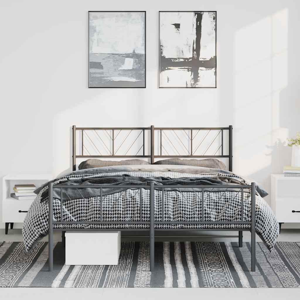 Metal Bed Frame Black Powder-Coated Steel 59 x 79 in King Size