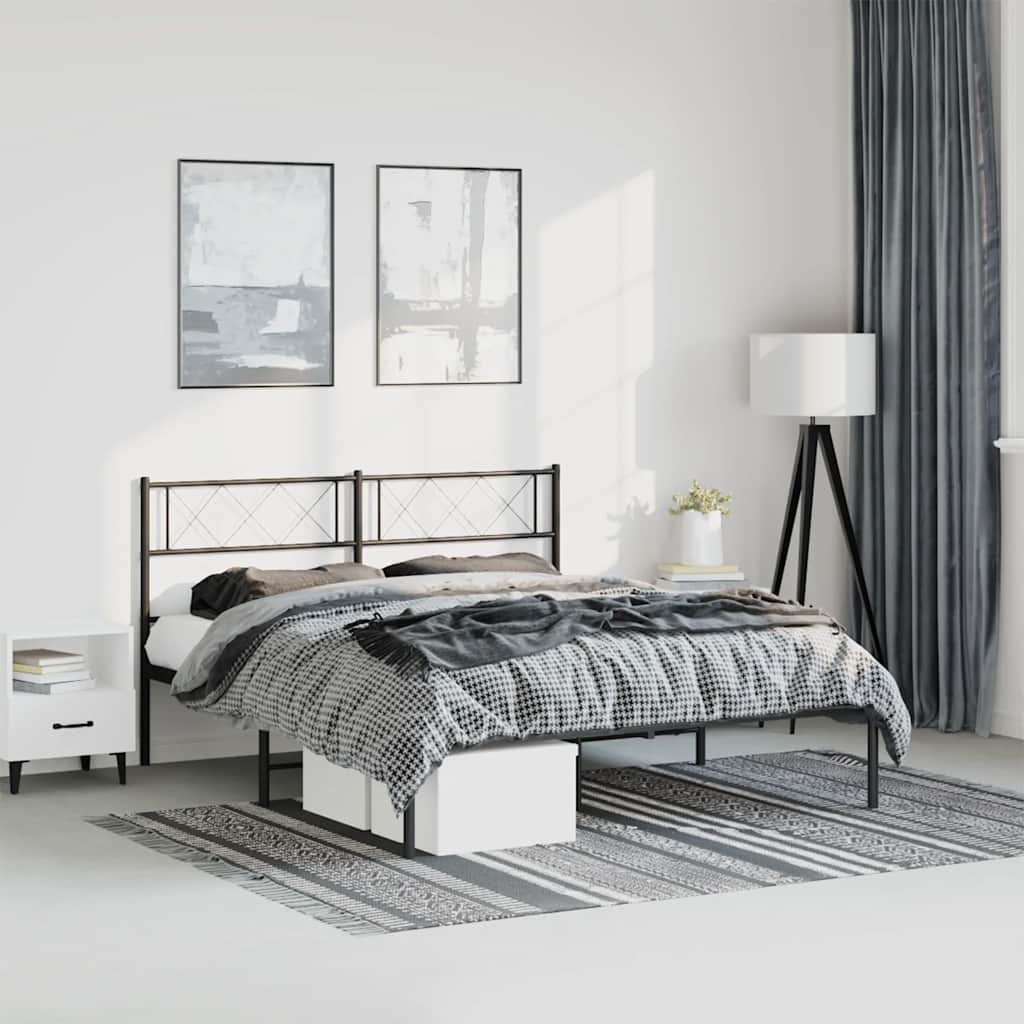 Metal Bed Frame Black Steel 53 x 74.8 in Metal Bed Frame
