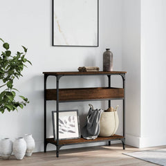 Console Table Brown Oak Engineered Wood, Metal Adjustable Feet