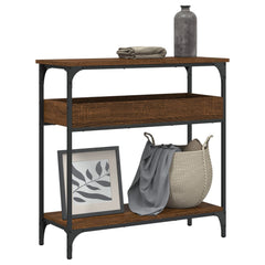Console Table Brown Oak Engineered Wood, Metal Adjustable Feet