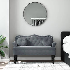 Bench Dark Grey Velvet (100% polyester), plywood, solid rubber wood