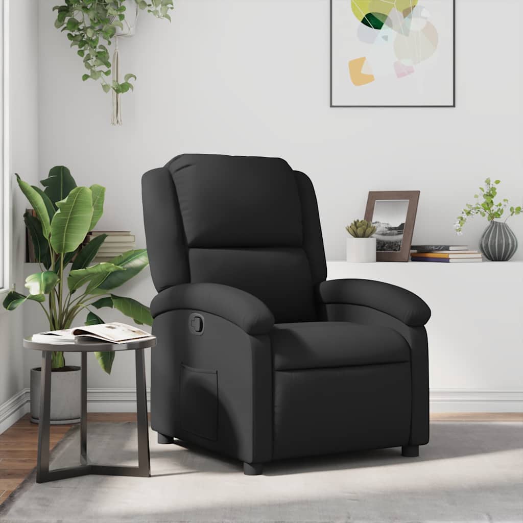 Recliner Chair Black Real leather, metal, plywood Medium