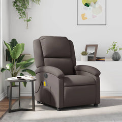 Massage Recliner Chair Dark Brown Real leather, metal, plywood