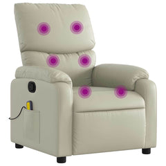 Massage Recliner Chair Cream Faux Leather, Metal, Plywood Single