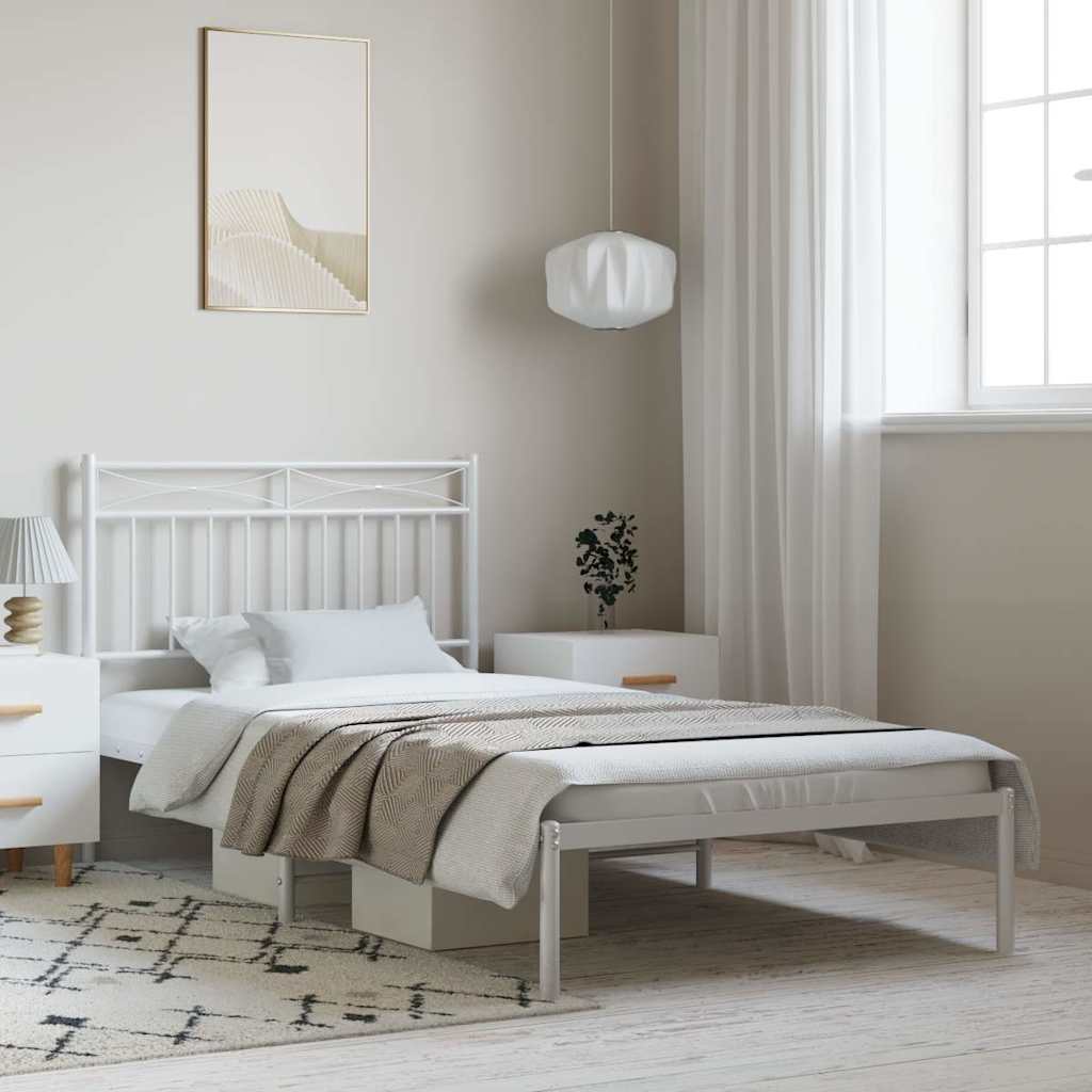 Bed Frame White Steel Twin Bed Frame Rectangular Modern