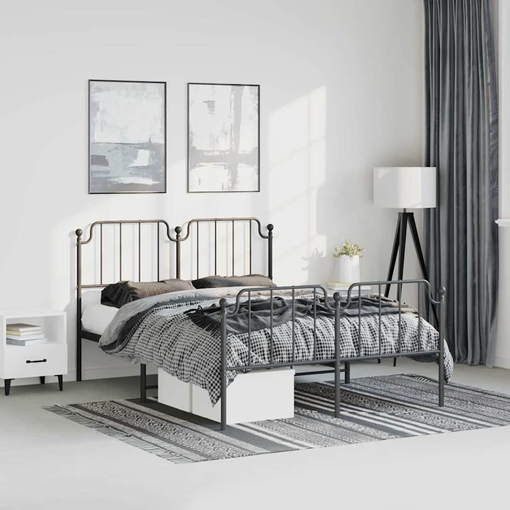 Bed Frame Black Powder-Coated Steel 53.1 x 74.8 in Bed Frame