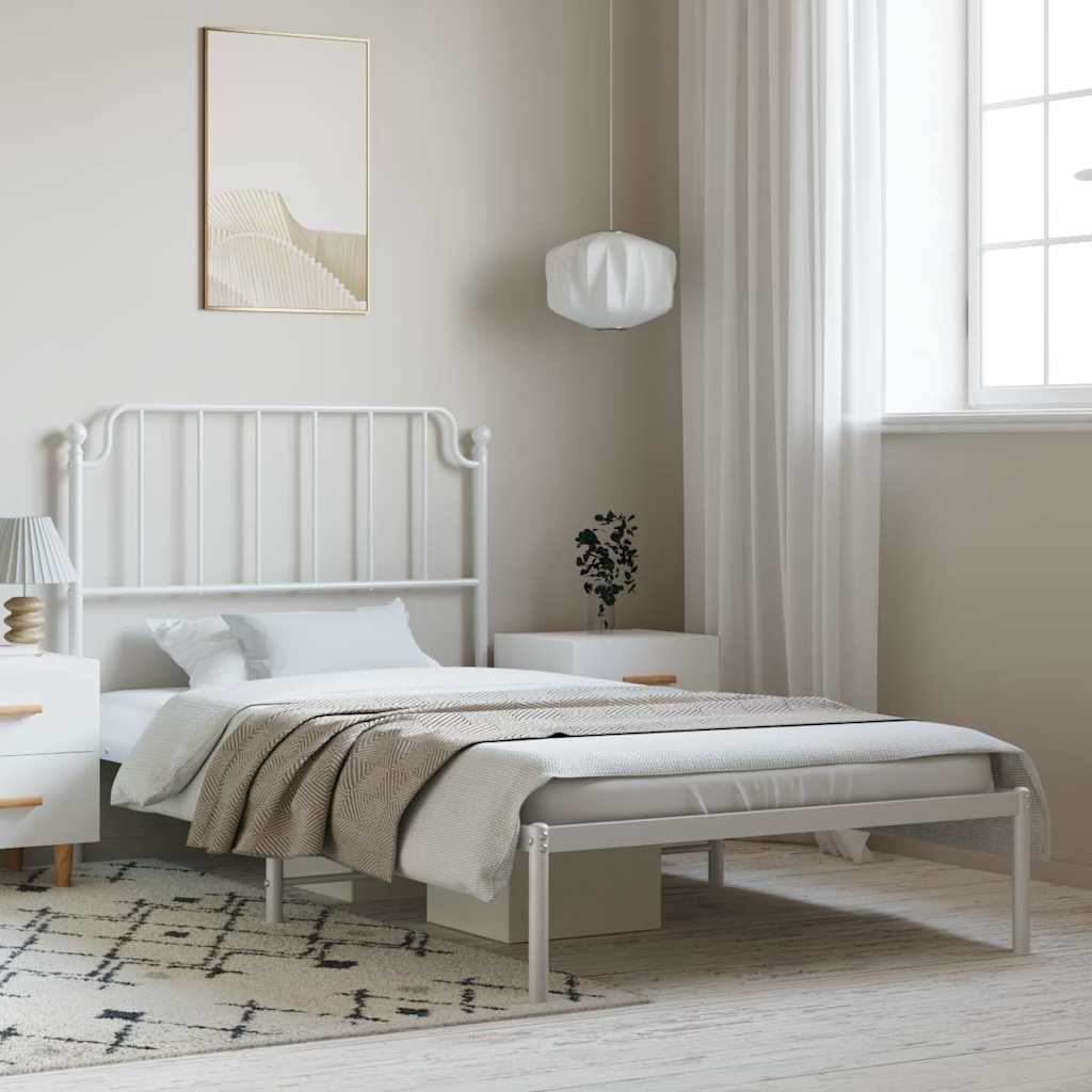 Bed Frame White Powder-coated steel Twin Bed Frame Rectangular
