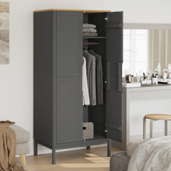 Wardrobe Grey Solid pine wood 30.3 x 20.9 x 67.3 in Wardrobe