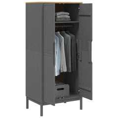 Wardrobe Grey Solid pine wood 30.3 x 20.9 x 67.3 in Wardrobe