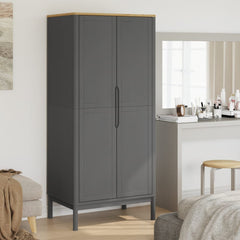 Wardrobe Grey Solid pine wood 30.3 x 20.9 x 67.3 in Wardrobe
