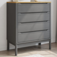Drawer Cabinet Grey Solid Pine Wood Medium Chest of Drawers