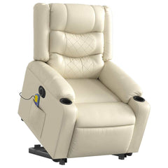 Electric Stand up Massage Recliner Chair Cream Faux Leather